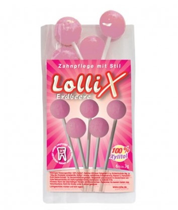 LolliX® Xylitol Lutscher Erdbeere 6 Stk.