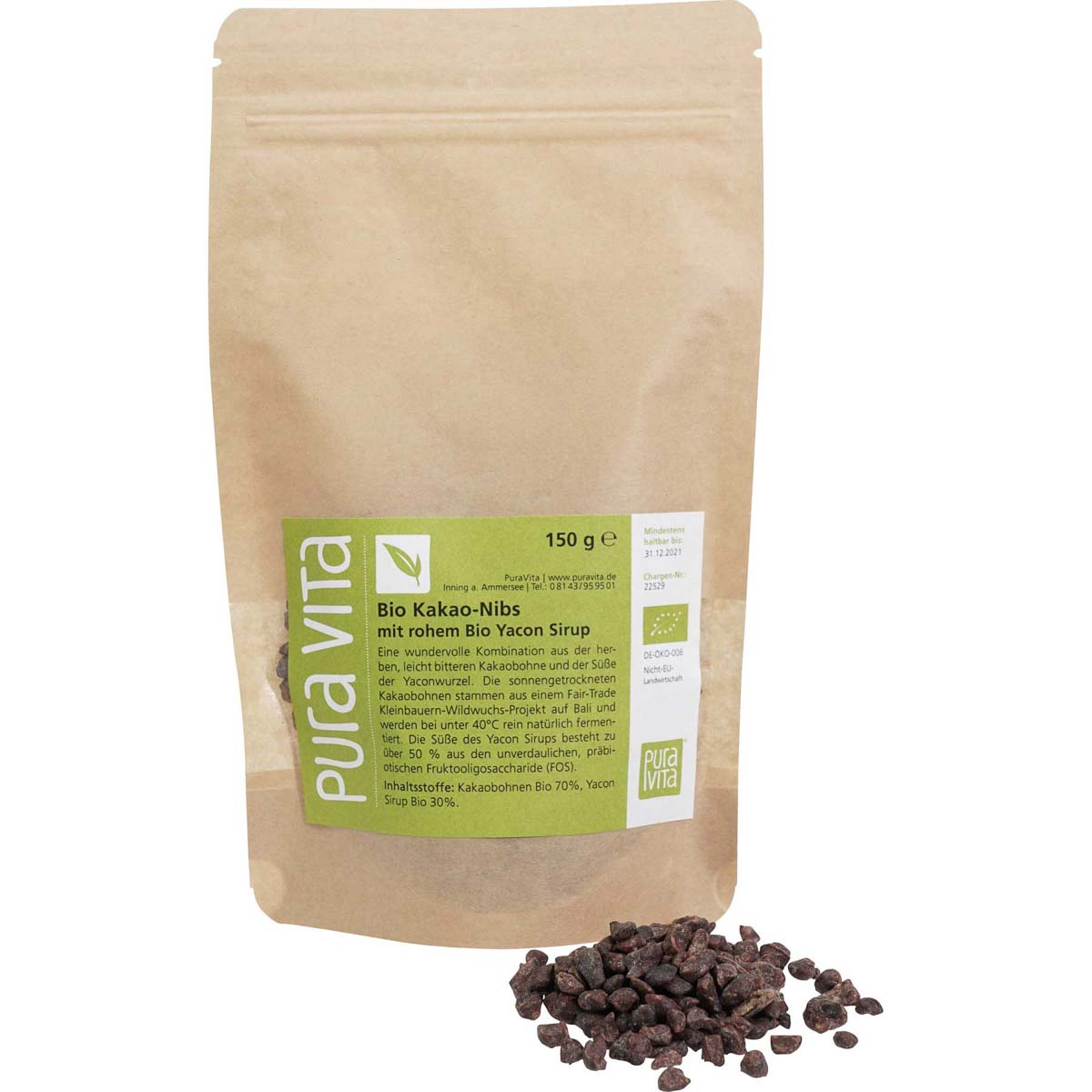 Kakao-Nibs mit Yacon Sirup Bio, roh 150 g